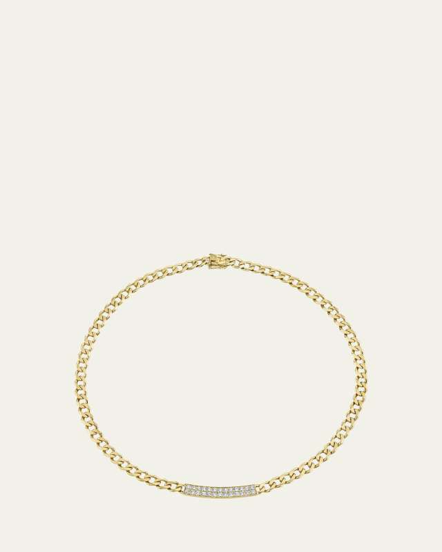 14K Yellow Gold Diamond Pave Bar Necklace